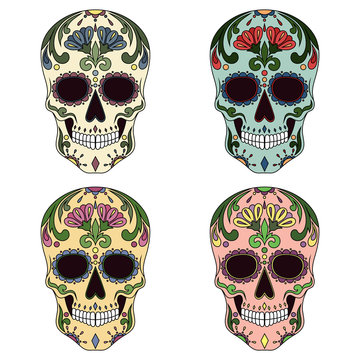 Set of vector images of mexican skulls.