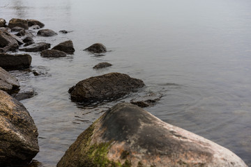 Rocks on the shore of a lake