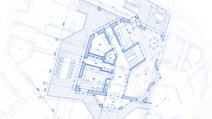 Architecture design: blueprint plan - illustration of a plan modern residential building / technology, industry, business concept illustration: real estate, building, construction, architecture