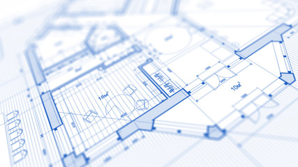 Architecture design: blueprint plan - illustration of a plan modern residential building / technology, industry, business concept illustration: real estate, building, construction, architecture