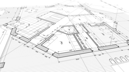 Architecture design: blueprint plan - illustration of a plan modern residential building / technology, industry, business concept illustration: real estate, building, construction, architecture