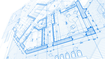 Architecture design: blueprint plan - illustration of a plan modern residential building / technology, industry, business concept illustration: real estate, building, construction, architecture