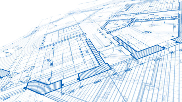 Architecture design: blueprint plan - illustration of a plan modern residential building / technology, industry, business concept illustration: real estate, building, construction, architecture