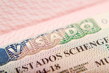 Spanish Schengen visa in a passport