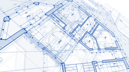 Architecture design: blueprint plan - illustration of a plan modern residential building / technology, industry, business concept illustration: real estate, building, construction, architecture