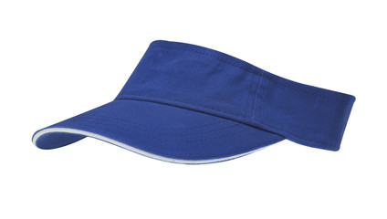 Blue sun visor with white border on white background, clipping path included