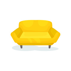 Yellow cozy sofa, living room furniture, interior design element vector Illustration on a white background