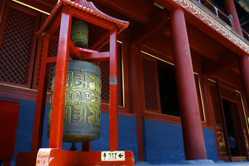 Prayer wheel in buddhist monastery