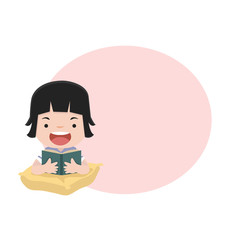 little girl reading cartoon with speech bubble