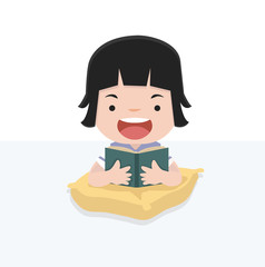 little girl reading cartoon character