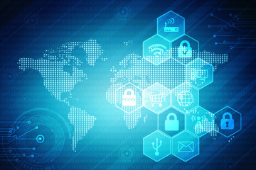 Fototapeta premium 2d illustration Safety concept: Closed Padlock on digital background