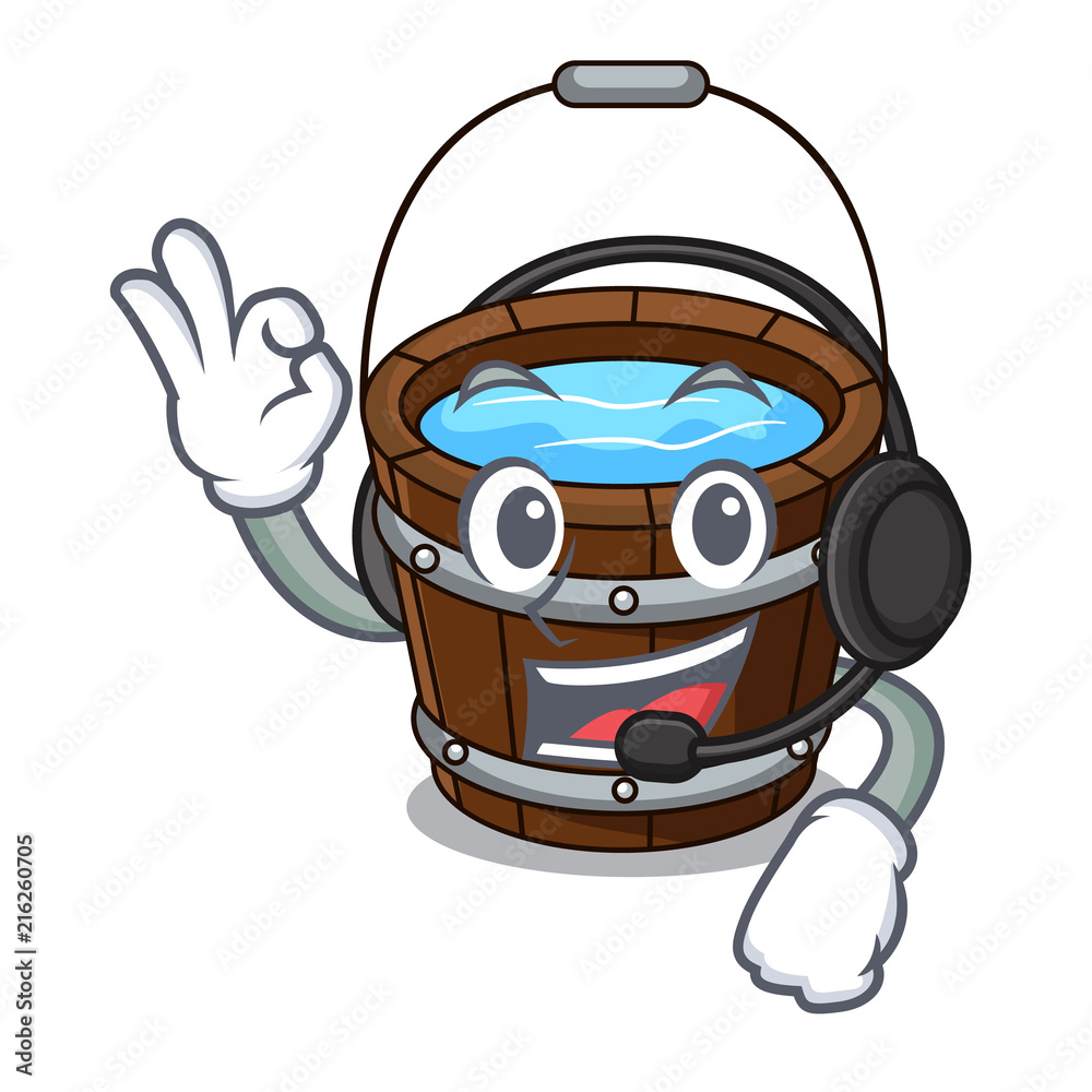 Sticker With headphone wooden bucket mascot cartoon