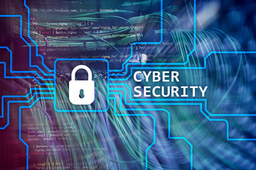 Cyber security, information privacy and data protection concept on server room background.