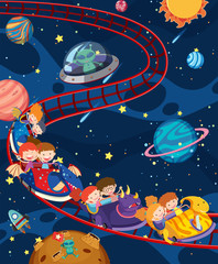 Naklejka premium Children riding space train