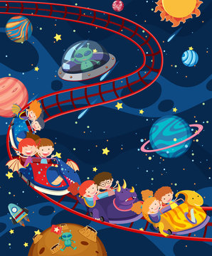 Children riding space train