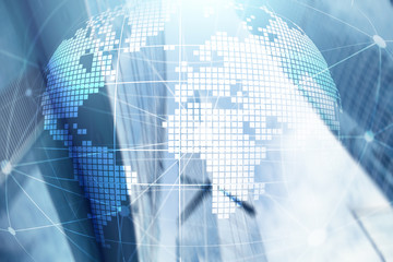 3D Earth hologram on blurred background.Global business and communication concept.