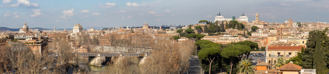 Fototapeta na wymiar Rome, a panorama from the Aventine Hill, a view of the Tiber, the Gianiculum Hill, the Garibaldi Monument, Trastevere, Victor Emmanuel, the Capitol Hill, the Vatican, St. Peter's Cathedral (part 2)
