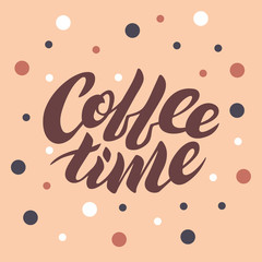 Coffee time lettering on a pink background with dots