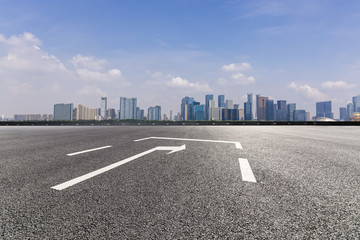 Panoramic skyline and modern business office buildings with empty road,empty concrete square floor