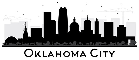 Oklahoma City Skyline Silhouette with Black Buildings Isolated on White.