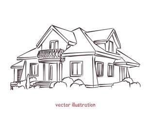 vector sketch of wooden house