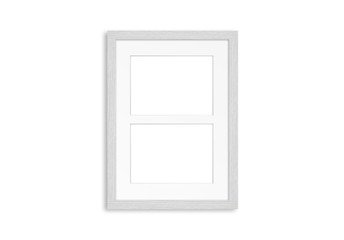 White wooden frame for two pictures. Home, office, studio or gallery interior decoration mockup