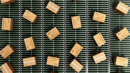 Modern Packages delivery packaging service and parcels transportation system concept cardboard boxes on conveyor 3d render