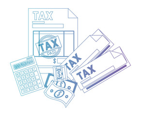 clipboard taxes with calculator and bills vector illustration design