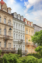 Fototapeta na wymiar Beautiful street view of hotels in Karlovy Vary, Czech Republic