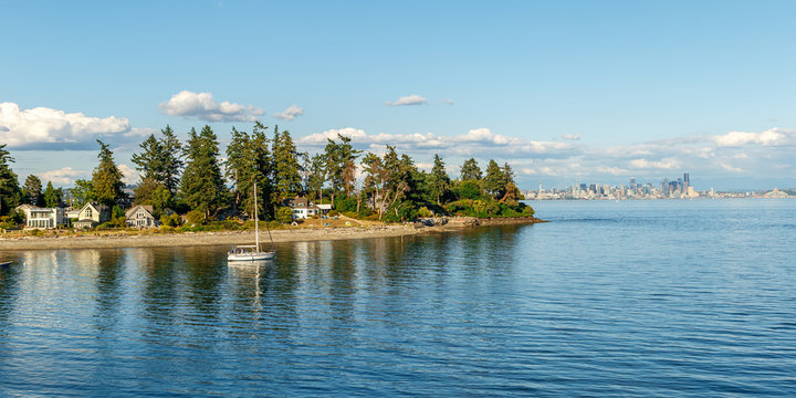 Bainbridge Island with skyline of Seattle