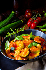 vegetarian ratatouille with fresh vegetables and herbs