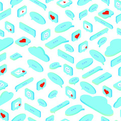 set of message icons and social networks on a white background. seamless pattern. isometry 3d