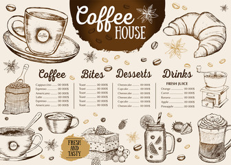 Coffee house menu. Restaurant cafe menu, template design. Food flyer.