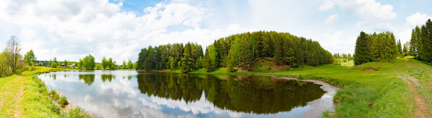 Panorama of summer landscape on the lake , Russia