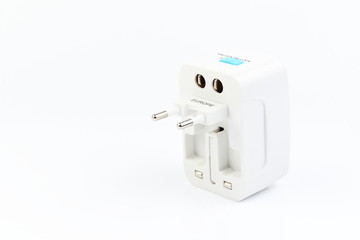 Universal travel adapter plug. isolated on white background. For travelers to many countries. Need a power adapter for electrical appliances.