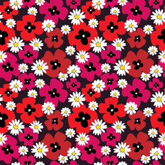 Floral seamless background with poppies and daisies