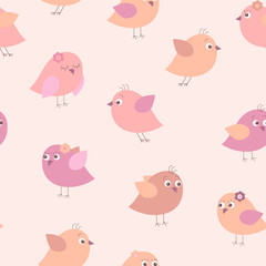 Cute seamless pattern with different cartoon birds