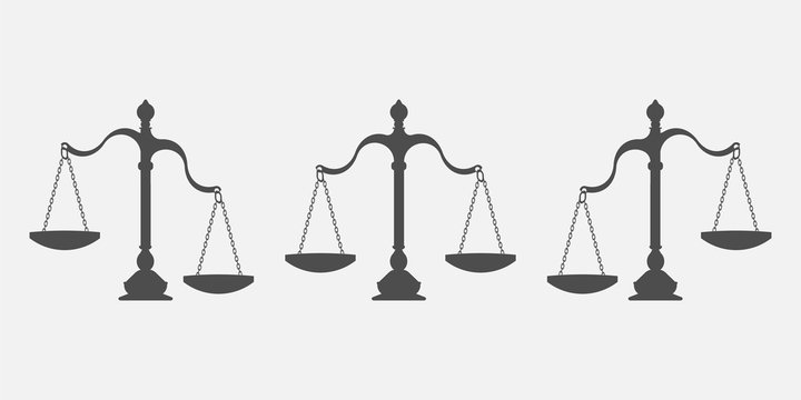 Balance scales with weight and equal pans device Vector Image