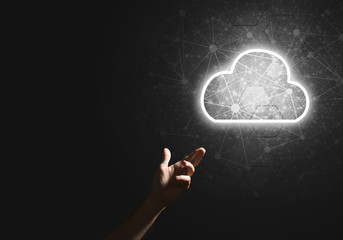 Digital cloud icon as symbol of wireless connection on dark background