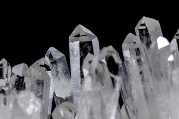Macro Mineral Stone Rhinestone in Crystals on a Black Background