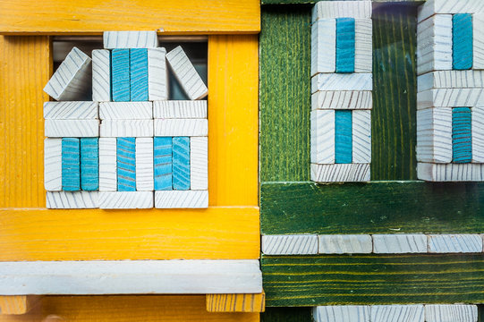 Jouets en bois, construction maison
