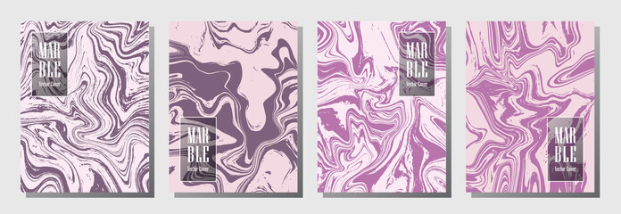 Futuristic journal layouts set. Backdrop for binder template, corporate flyers. Annual report cover memphis layouts set. Flyer, magazine, report, journal, violet purple binder vectors, title place.