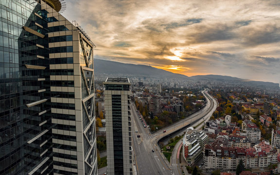 Sofia, Bulgaria - 11 November 2017: Beautiful panoramic view over Sofia