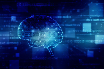 2d illustration Concept of thinking, background with brain, Abstract Artificial intelligence. Technology web background