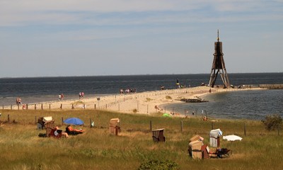 Blick zur Kugelbake in Cuxhaven
