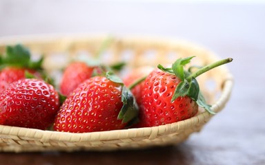 Fresh red strawberry closeup macro blur background