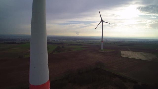 Uprising shot of an windmill with another in the background
