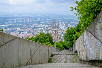 Staircase on the background of the panorama of the city of Shumen 1