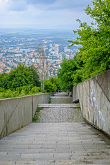 Staircase on the background of the panorama of the city of Shumen 2