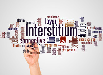 Interstitium cloud word and hand with marker concept